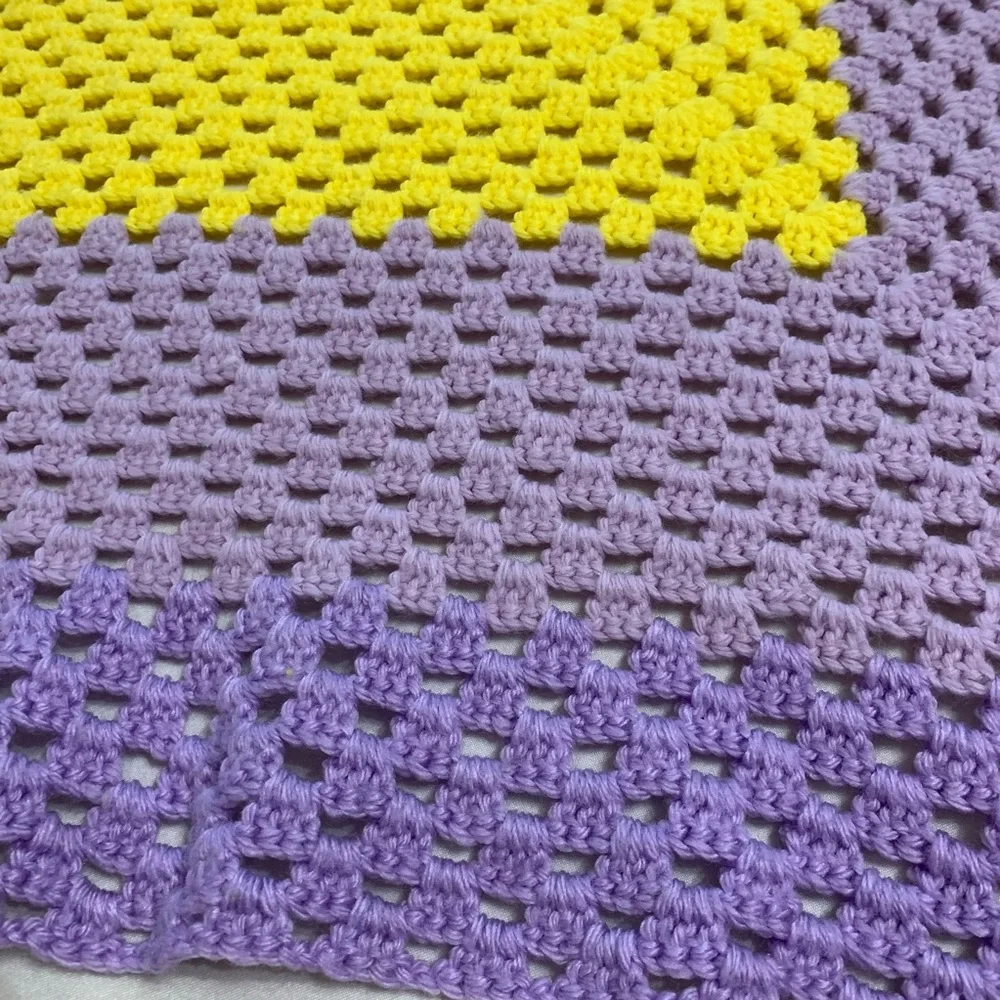 Vintage purple & yellow crocheted blanket throw